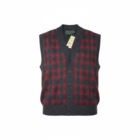 *New C.C. Filson Co. Sweater Vest Mens XL Gray Red Plaid Button 100% Merino Wool - Picture 1 of 8